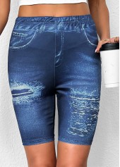 Ombre Denim Blue Elastic Waist Mid Waisted Leggings