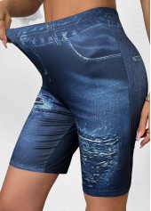 Ombre Denim Blue Elastic Waist Mid Waisted Leggings