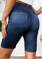 Ombre Denim Blue Elastic Waist Mid Waisted Leggings