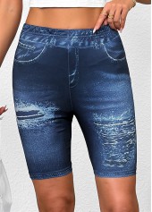Ombre Denim Blue Elastic Waist Mid Waisted Leggings