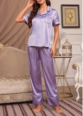 Purple Turn Down Collar Lounge Top and Pants