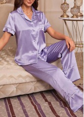 Purple Turn Down Collar Lounge Top and Pants
