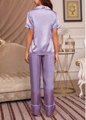 Purple Turn Down Collar Lounge Top and Pants