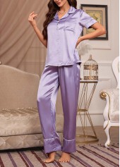 Purple Turn Down Collar Lounge Top and Pants