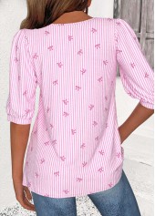 Striped Multi Color Half Sleeve Round Neck Blouse