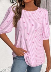 Striped Multi Color Half Sleeve Round Neck Blouse