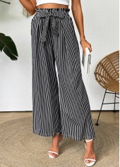 Striped Dark Grey Wide Leg Elastic Waist Pants