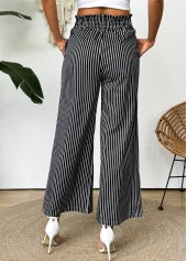 Striped Dark Grey Wide Leg Elastic Waist Pants
