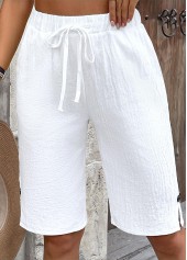 White Elastic Waist High Waisted Pants
