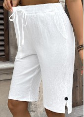 White Elastic Waist High Waisted Pants