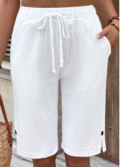 White Elastic Waist High Waisted Pants