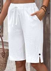 White Elastic Waist High Waisted Pants