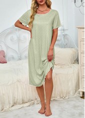 Polka Dot Light Green Round Neck Short Sleeve Nightdress
