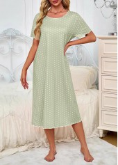 Polka Dot Light Green Round Neck Short Sleeve Nightdress