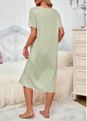 Polka Dot Light Green Round Neck Short Sleeve Nightdress