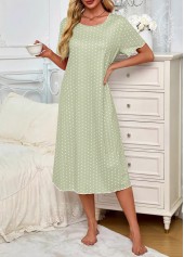 Polka Dot Light Green Round Neck Short Sleeve Nightdress