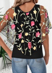 Black Short Sleeve Scoop Neck T Shirt