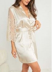 Beige V Neck 3/4 Sleeve Nightdress