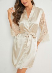 Beige V Neck 3/4 Sleeve Nightdress