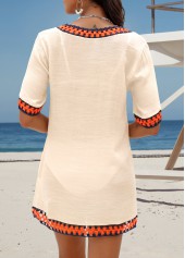 Beige Short Sleeve V Neck Cover Up