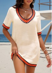 Beige Short Sleeve V Neck Cover Up