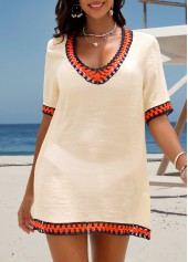 Beige Short Sleeve V Neck Cover Up