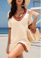 Beige Short Sleeve V Neck Cover Up