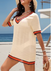 Beige Short Sleeve V Neck Cover Up