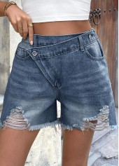 Denim Blue Button Fly High Waisted Shorts