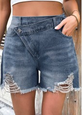 Denim Blue Button Fly High Waisted Shorts