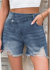 Denim Blue Button Fly High Waisted Shorts