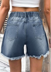 Denim Blue Button Fly High Waisted Shorts