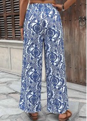 Tribal Print Dark Blue Wide Leg Elastic Waist Pants