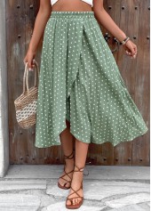 Polka Dot Sage Green A Line Elastic Waist Skirt