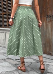 Polka Dot Sage Green A Line Elastic Waist Skirt