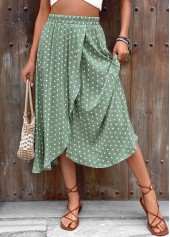 Polka Dot Sage Green A Line Elastic Waist Skirt