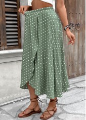 Polka Dot Sage Green A Line Elastic Waist Skirt