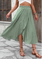 Polka Dot Sage Green A Line Elastic Waist Skirt