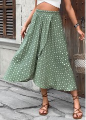 Polka Dot Sage Green A Line Elastic Waist Skirt