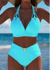 Mid Waisted Cyan Patchwork Bikini Set