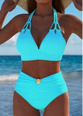 Mid Waisted Cyan Patchwork Bikini Set