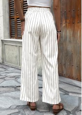 Striped Beige Wide Leg Elastic Waist High Waisted Pants