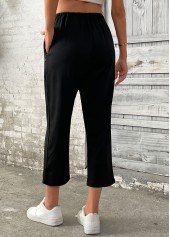 Black Straight Leg Elastic Waist High Waisted Pants