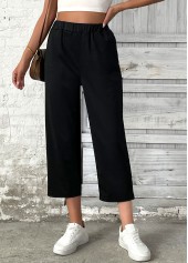 Black Straight Leg Elastic Waist High Waisted Pants