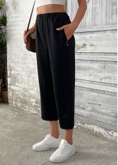 Black Straight Leg Elastic Waist High Waisted Pants