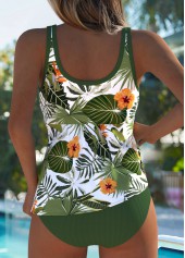 Mid Waisted Plants Print Green Tankini Set