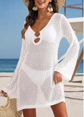 White Cut Out V Neck Cover Up