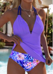 Mid Waisted Floral Print Purple Tankini Set