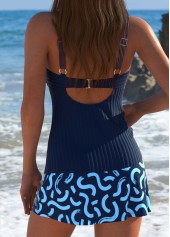 Mid Waisted Graffiti Print Navy Tankini Set