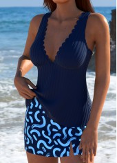 Mid Waisted Graffiti Print Navy Tankini Set